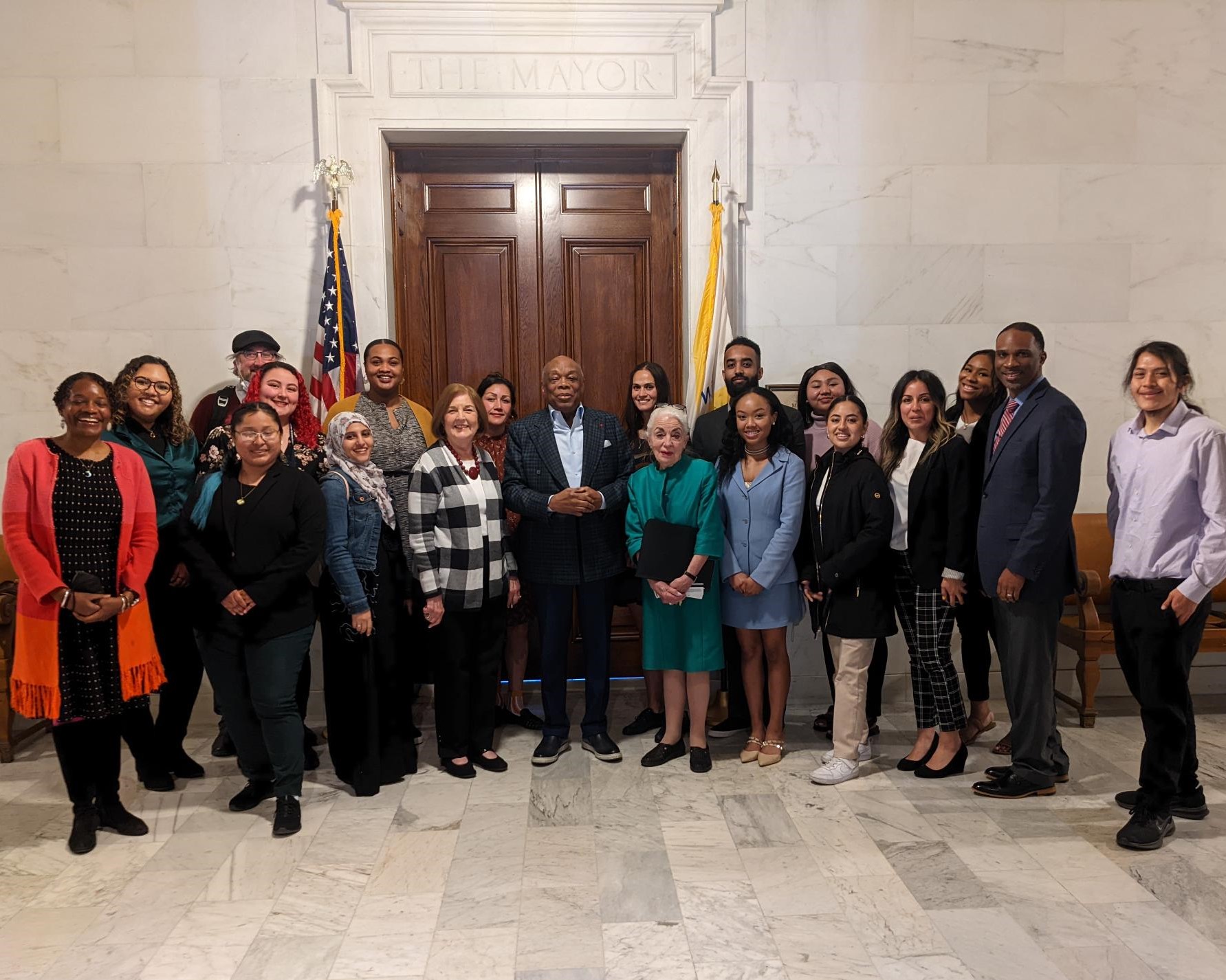 students in city hall with Mayor Brown