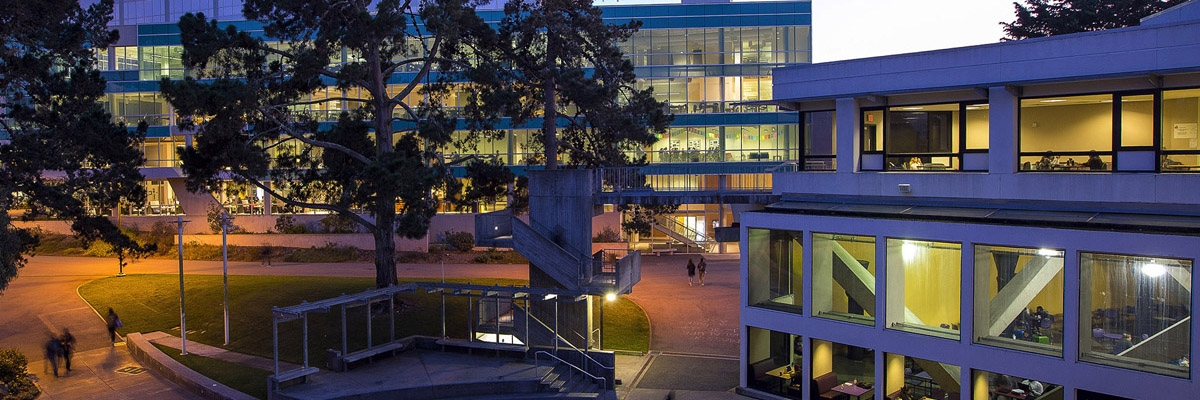 Student Center and Library at night